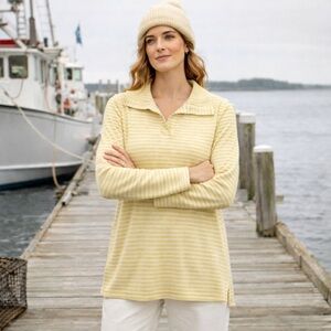 Women’s J. Jill Soft Knit Collared Striped Tunic Button Sleeves Size Large